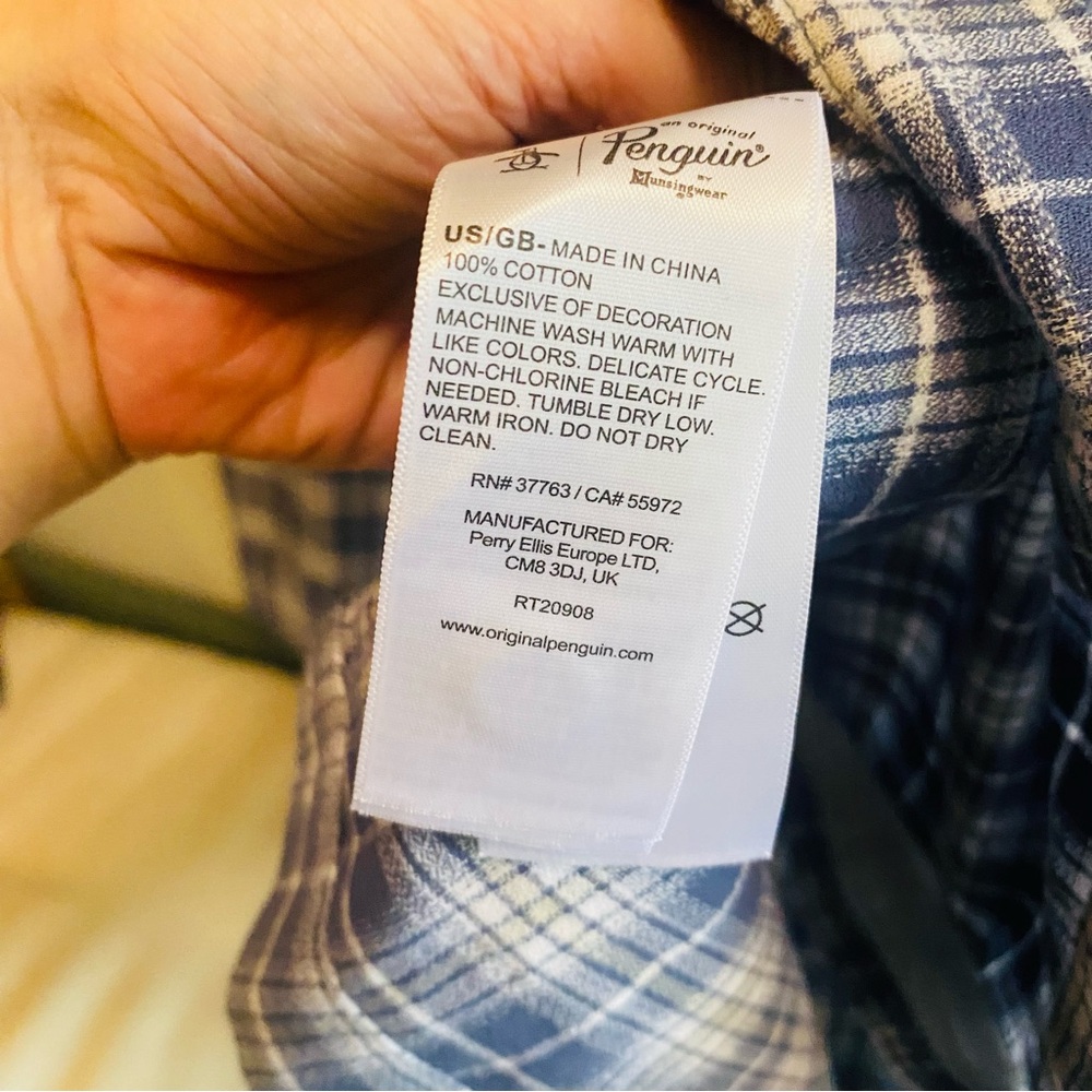 PENGUIN NWT Notched Collar Blue Plaid Button Shirt - Picture 7 of 8